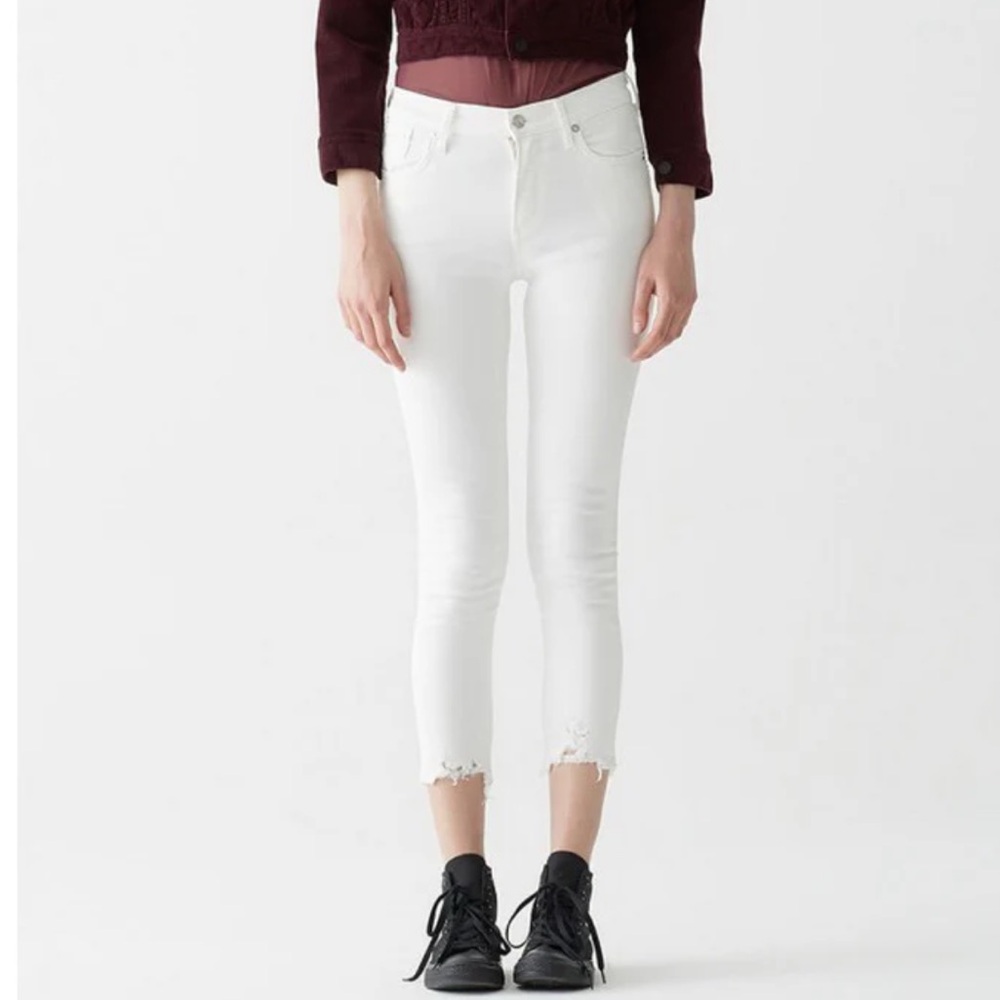Agolde Sophie Cropped White Raw-hem Jeans